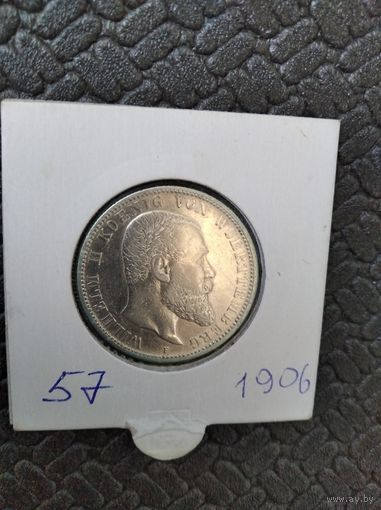 Германия 2 марки вюрттенберг 1906г.