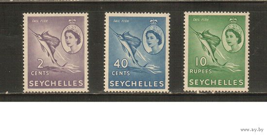 Сейшеллы-1955(Мих.170,180,188) , **/*   ,  Морская фауна, Рыбы,