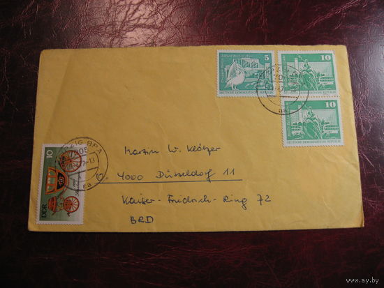 Конверт ГДР с марками Берлинский Зоопарк 1973 года и Карета 1976 года