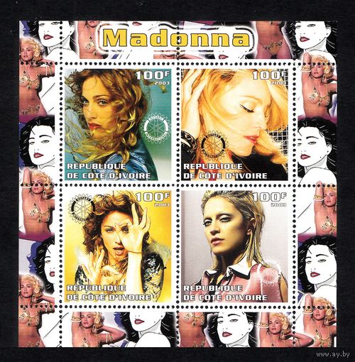 Кот д'Ивуар 2003  Музыка. Американская певица Мадонна. MNH лист 4 марки