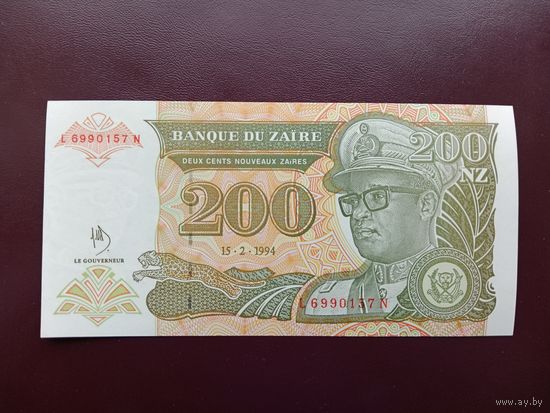 Заир 200 новых заиров 1994 UNC