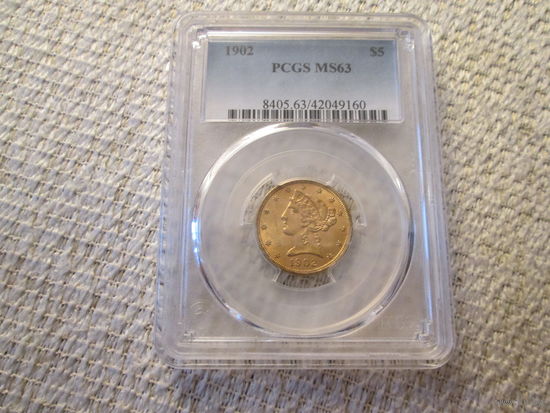 5 долларов  США ,  1902  год  ., PCGS MS63