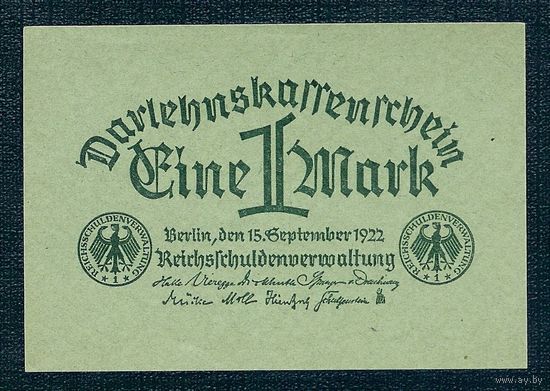 Германия, 1 марка 1922 год. UNC-