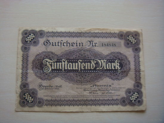 Германия 5000  марок 1923 год Phoenix