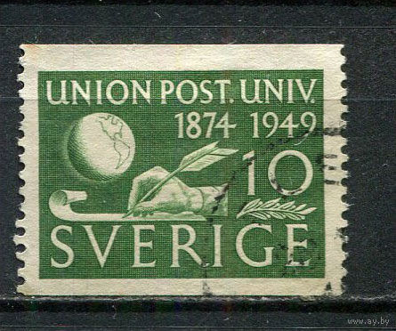 Швеция - 1949 - 75-летие Всемирного почтового союза 10 О - [Mi.351A] - 1 марка. Гашеная.  (LOT Gv45)-T3P31
