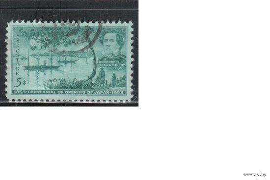 США-1953, (Мих.641), гаш. , Личности, Корабль, бухта Токио(одиночка)