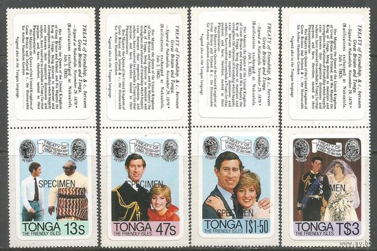 Тонга. Принц Чарльз и леди Диана. Королевская свадьба. 1981г. Mi#786-89. Серия.