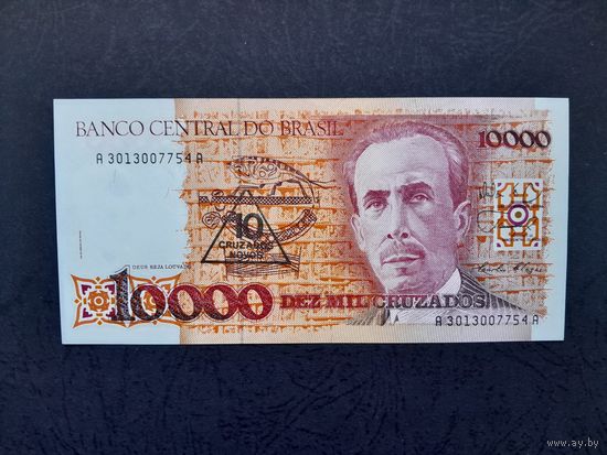 10 новых крузадо на 10000 крузадо 1989 года. Бразилия. UNC.
