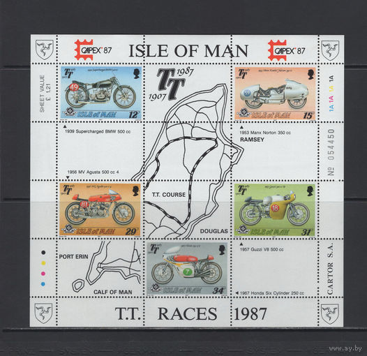 Остров Мэн /Isle of Man 1987** Мотоциклетные гонки ТТ (Tourist Trophy) на острове Мэн Mi#BL.9