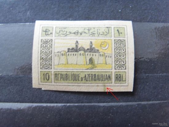 1920 Гражданская война Азербайджанская ССР Ляпин 18 грязная печать зеленой краской легкая наклейка (2-11)