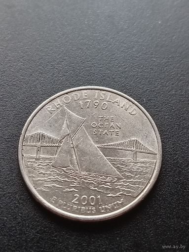 США 25 центов 2001 г. D -  Род-Айленд