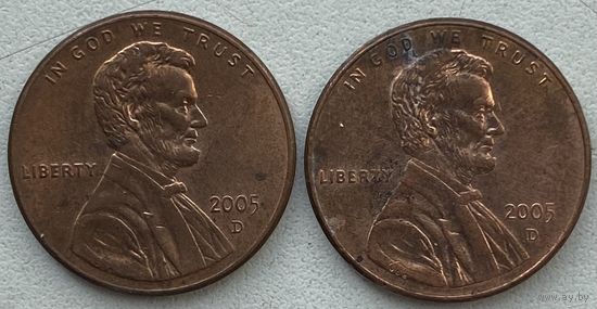 США 1 цент 2005 г. D. Цена за 1 шт.