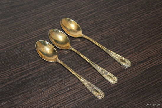 Набор чайных, позолоченных ложек из 3-х шт, из СССР, клеймо МНЦ-5р 65к.