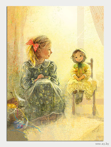 Открытка. Дети. Девочка. Кукла. Художник Ек. Бабок (чистая)