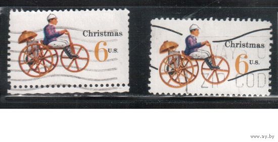 США-1970, (Мих.1019-1019V) , гаш. , Рождество, Игрушки, 2 типа(1)