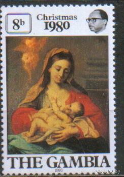 Марка из серии 1980г. Гамбия "Рождество. "Мадонна с Младенцем" Франческо де Мура" MNH
