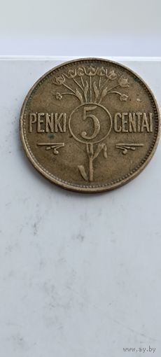 5 центов 1925 года. Литва - Первая Республика (1925 - 1938). Монета не чищена. 2512
