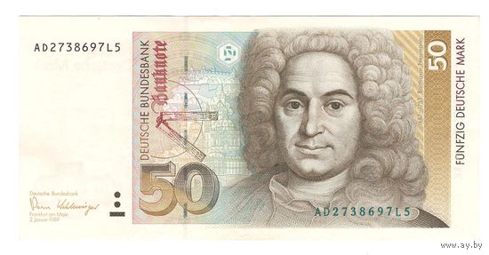 Германия 50 марок 1989 года. Состояние XF+