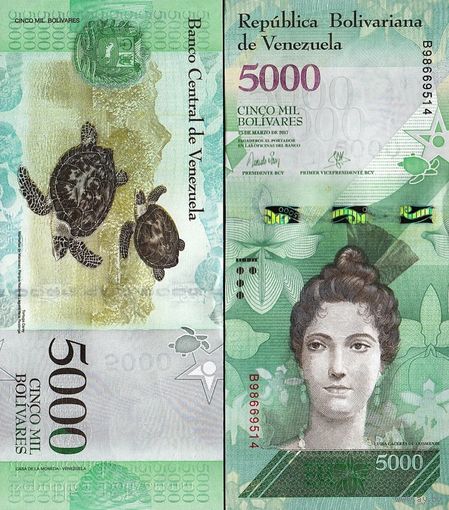 Венесуэла 5000 боливаров образца 2017 года UNC p97c  серия D