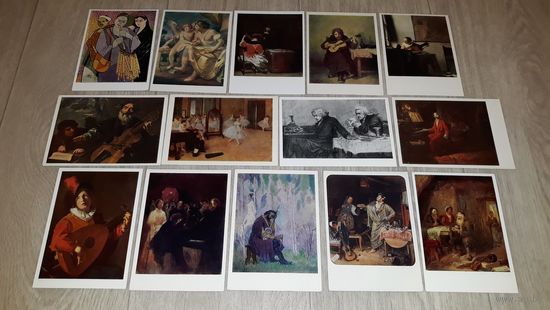 Музыка музыкальные инструменты живопись открытки СССР - культура искусство гитара скрипка виолончель рояль пианино и др