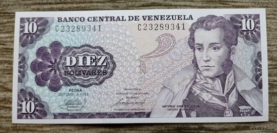 Werty71 Венесуэла 10 боливаров 1981 UNC банкнота