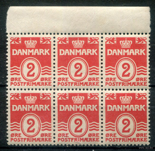 Дания - 1933/39г. - волнистые линии, тип II, 2 Ore - 6 марок - сцепка - MNH [Mi 196 II]. #4-W2-132-KS-1