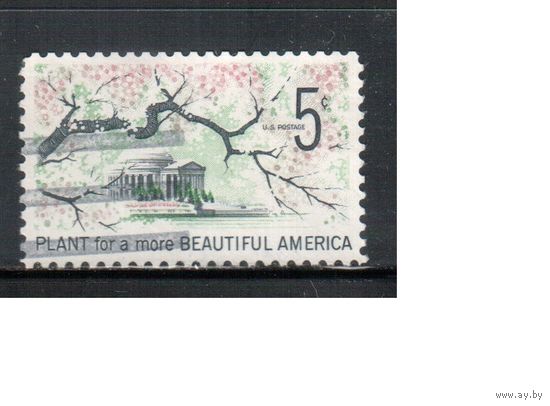 США-1966, (Мих. 909) , гаш. , Флора, Архитектура (одиночка),