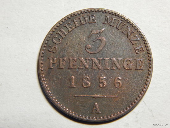 Пруссия 3 пфеннинга 1856г