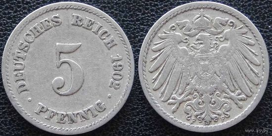 YS: Германия, Рейх, 5 пфеннигов 1902F, KM# 11