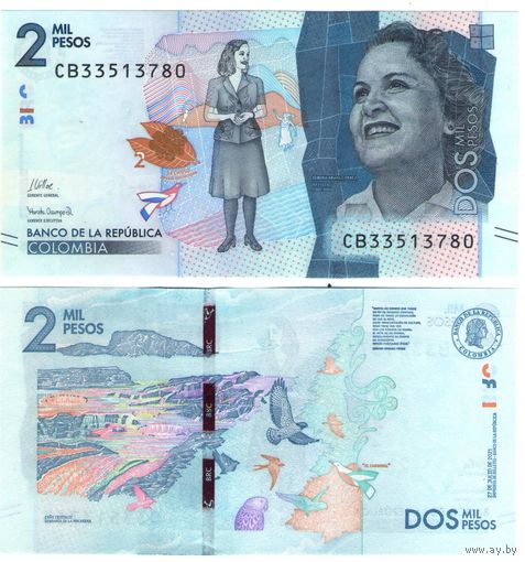 Колумбия 2000 песо 2022 год UNC