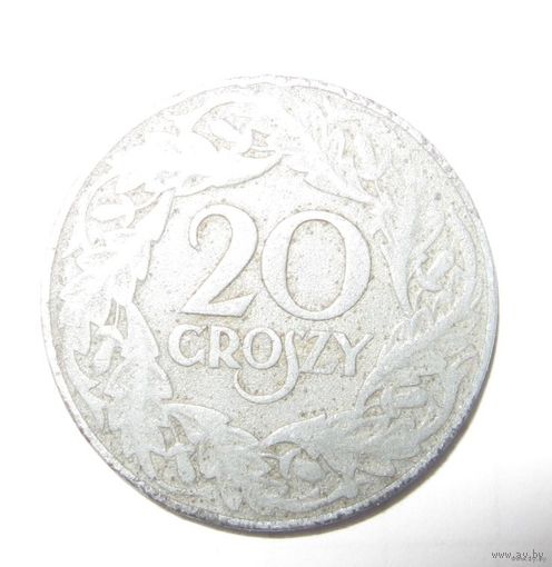 Польша. 20 грош. 1923 г. Цинк. ВМВ. Немецкая оккупация