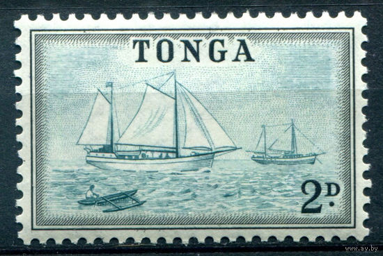 Британский протекторат - Королевство Тонга - 1953г. - ландшафты, парусный корабль, 2 P - 1 марка - MLH [Mi 102]. #4-B5-106-A-1