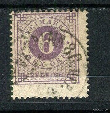 Швеция - 1872/1877 - Цифры 6 О - (есть тонкое место) - [Mi.20Ba] - 1 марка. Гашеная.  (Лот 66DL)