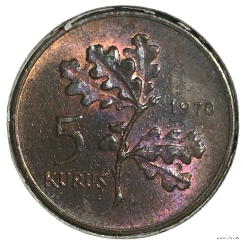 Турция 5 курушей, 1970 [AUNC] (холдер)