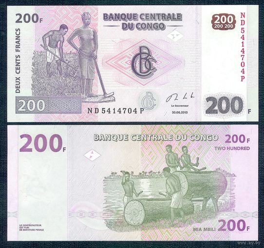 Конго 200 франков 2013 год. UNC