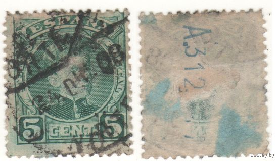 Испания (Mi) ES 207 5 сентимо 1901 год King Alfonso XIII - Medallion - Portrait of a young Alfonso XIII - Blue Control number on backside (2) (m29)