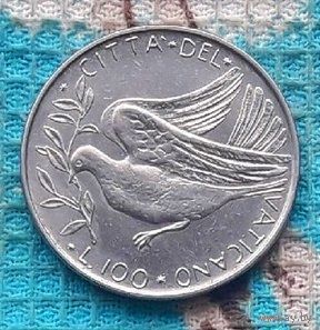 Ватикан 100 лир, UNC. Голубь и Ветвь. Папа PAULUS VI.