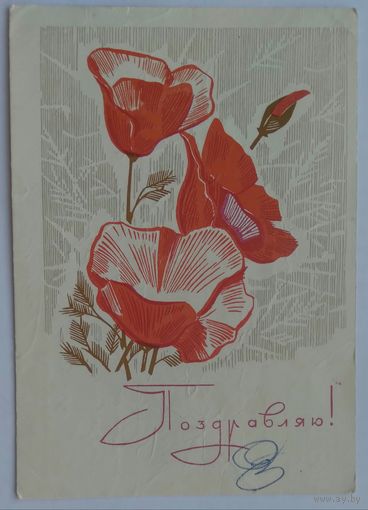 Почтовая карточка ,,поздравляю !,, 1968, подписана