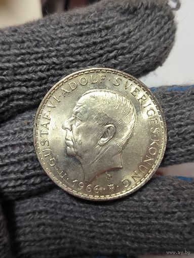 5 крон Швеция 1966 - крупное серебро! 100 лет конституционной реформе