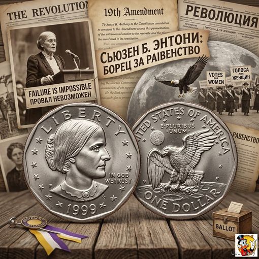 США 1 доллар 1999 года P, UNC. Сьюзен Энтони. Редкая! Сторгуй за свою цену, предложи обмен!