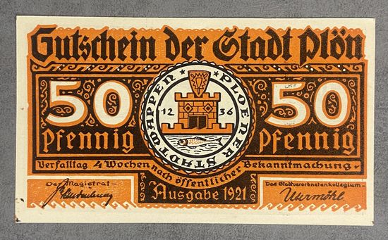 Нотгельд , 50 пфеннигов, Плён 1921 год. Веймарская республика