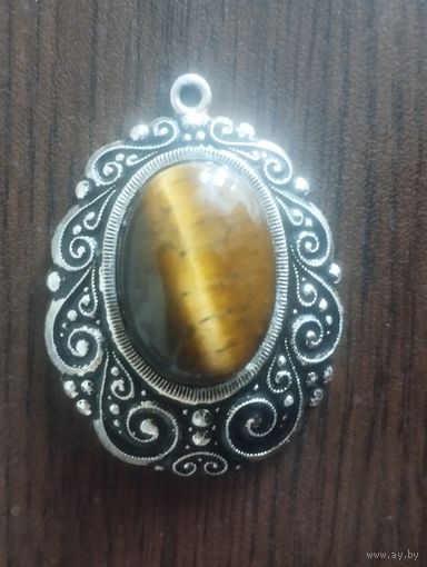 Кулон с камнем "Тигровый глаз".  Размер 5х3.5., камень 3,5х2.