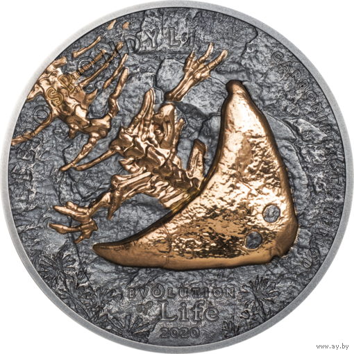 RARE Монголия 500 тугриков 2020г. "Эволюция Жизни: Динозавр. Диплокаулус". Монета в капсуле; подарочной рамке - футляре; сертификат; коробка. СЕРЕБРО 31,10гр.(1 oz).