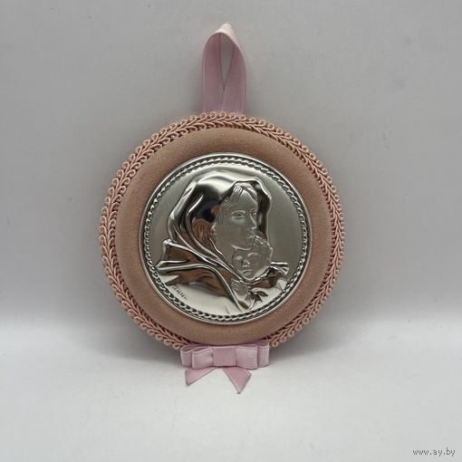 Серебряное панно-барельеф Дева Мария с младенцем. Италия. 3674