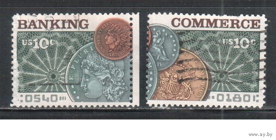 США-1975, (Мих.1187-1188) , гаш. , Банки, Монеты(полная серия)(2)