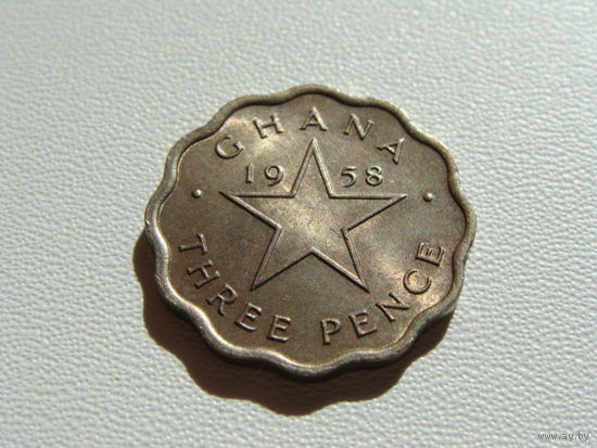 Гана.  3 пенса 1958 год  KM#3  "Фрэнсис Нвиа Кофи Кваме Нкрума"   Тираж: 25.200.000 шт