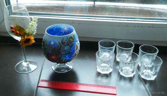 Рюмки 6 шт. , два фужера ручная работа. ЗА ВСЕ