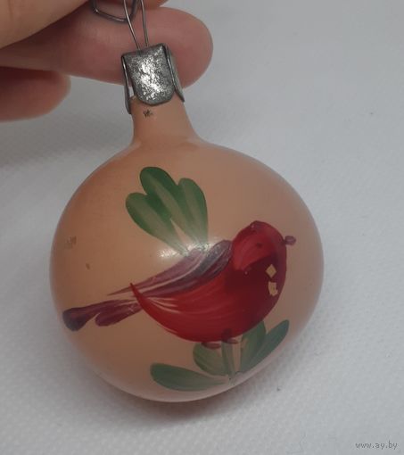 Ёлочная игрушка Шар с Птичкой, стекло. СССР