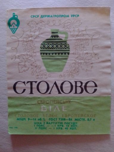 Этикетка от вина. СРСР