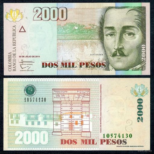 Колумбия 2000 песо 2014 год, UNC